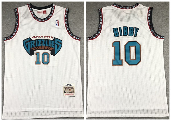 Men's Memphis Grizzlies #10 Mike Bibby White 1998-99 Throwback Stitched Jersey